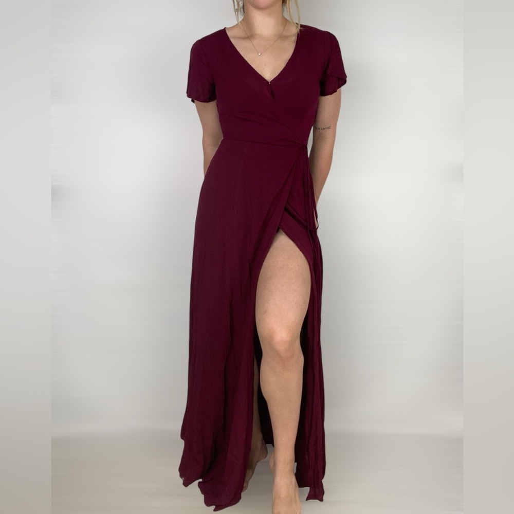 LULUS Heart of Marigold Burgundy Wrap Maxi Dress Maroon‎ Formal Wedding - Picture 2 of 6